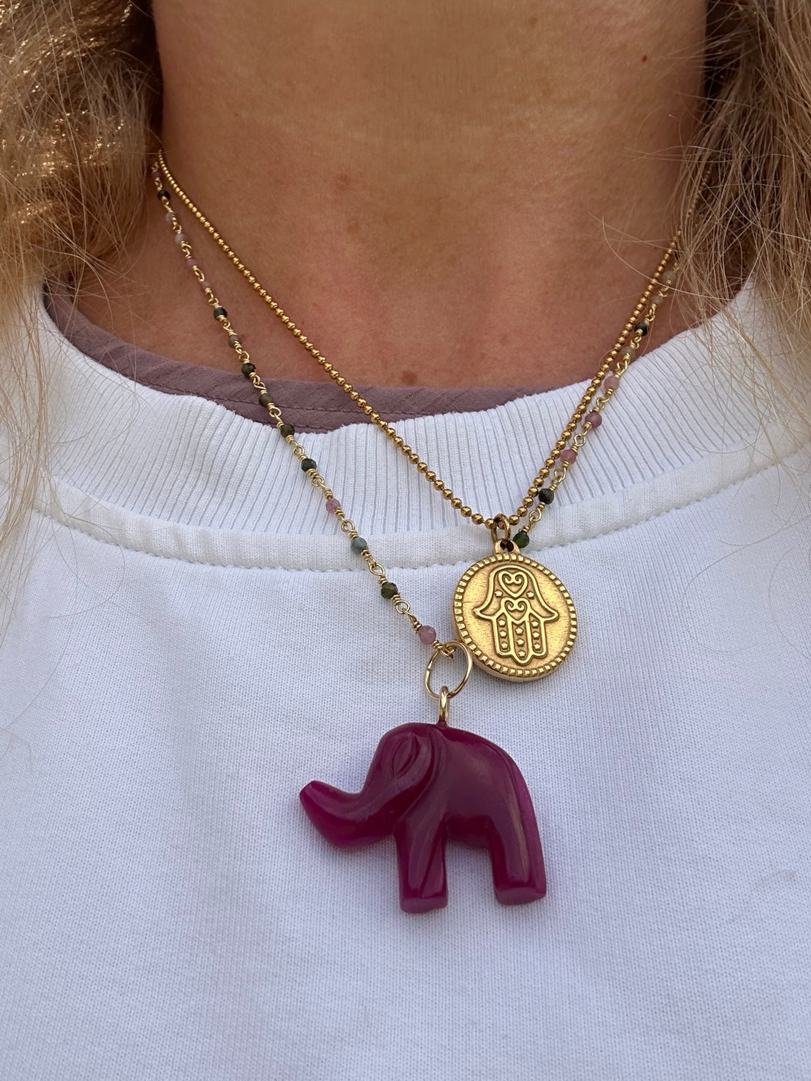 Remember Your Light hand-carved gemstone elephant necklace close-up